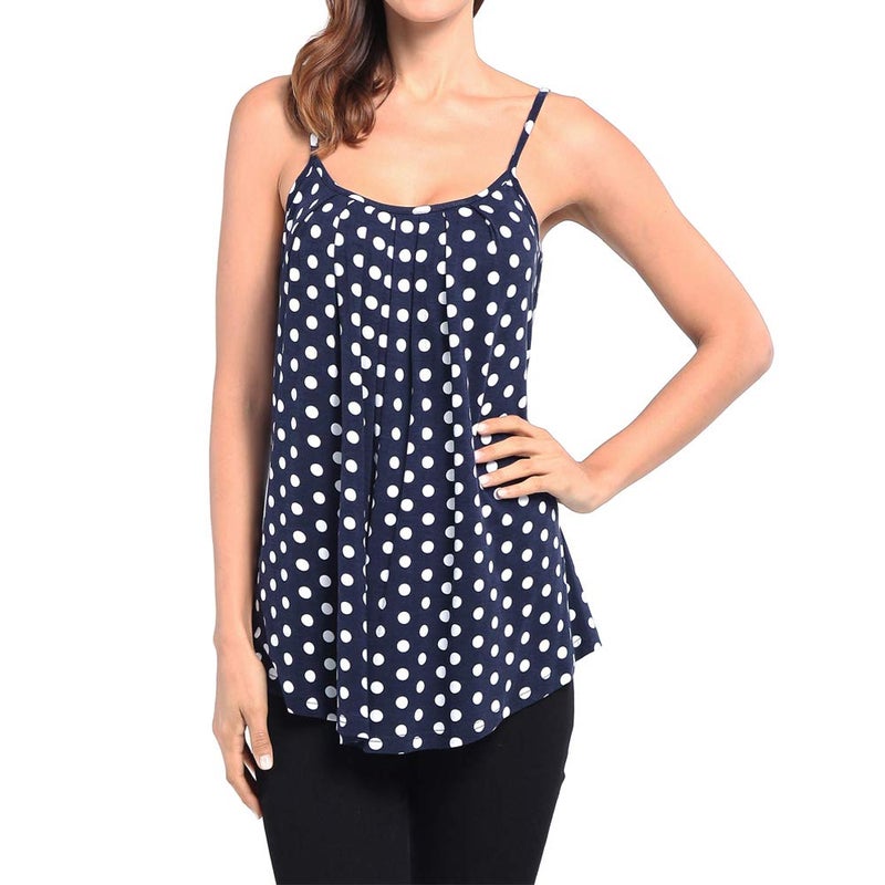 BEPEI Tank Tunic Shirts for Women Loose Casual Summer Pleated Flowy Sleeveless Camisole Polka Dot Tops 2025 Plus Size Blue XL - Image 2